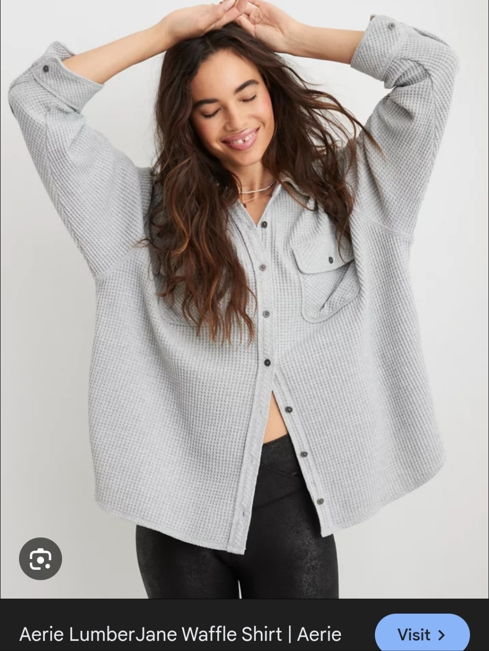 Aerie LumberJane Waffle Shirt Oversized Gray Size Small